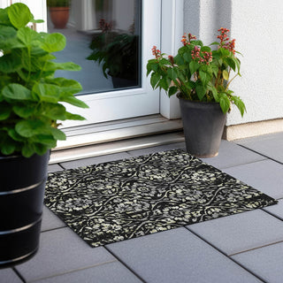 Piper Looms Chantille Floral ACN868 Black Machine Washable Area Rug Scatter Outdoor Lifestyle Image Feature