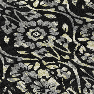 Piper Looms Chantille Floral ACN868 Black Machine Washable Area Rug Swatch Image