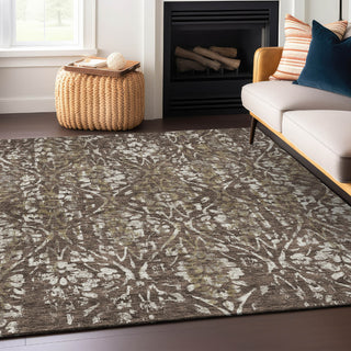 Piper Looms Chantille Floral ACN868 Brown Machine Washable Area Rug