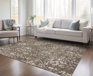 Piper Looms Chantille Floral ACN868 Brown Machine Washable Area Rug
