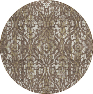 Piper Looms Chantille Floral ACN868 Brown Machine Washable Area Rug Round Main Image