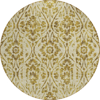 Piper Looms Chantille Floral ACN868 Gold Machine Washable Area Rug Round Main Image