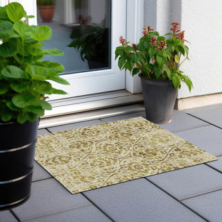 Piper Looms Chantille Floral ACN868 Gold Machine Washable Area Rug Scatter Outdoor Lifestyle Image Feature