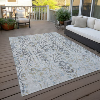 Piper Looms Chantille Floral ACN868 Gray Machine Washable Area Rug Outdoor Lifestyle Image Feature