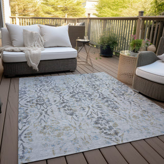 Piper Looms Chantille Floral ACN868 Gray Machine Washable Area Rug Outdoor Lifestyle Image Feature