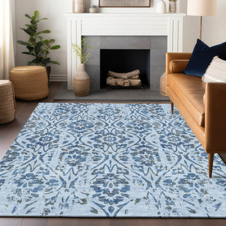 Piper Looms Chantille Floral ACN868 Sky Machine Washable Area Rug Lifestyle Image Feature