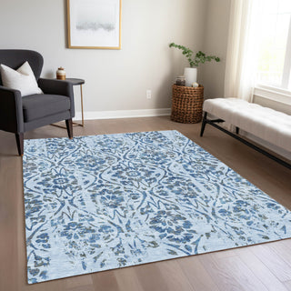 Piper Looms Chantille Floral ACN868 Sky Machine Washable Area Rug Lifestyle Image Feature