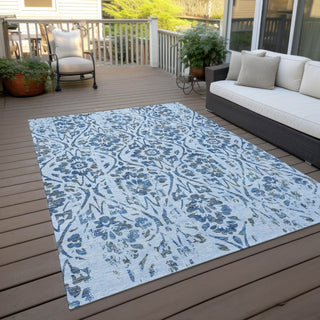 Piper Looms Chantille Floral ACN868 Sky Machine Washable Area Rug Outdoor Lifestyle Image Feature