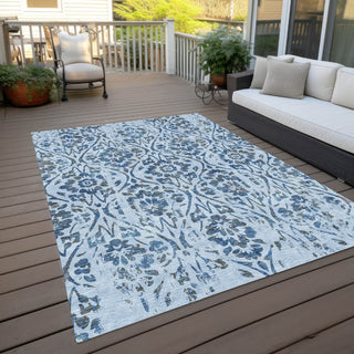 Piper Looms Chantille Floral ACN868 Sky Machine Washable Area Rug Outdoor Lifestyle Image Feature
