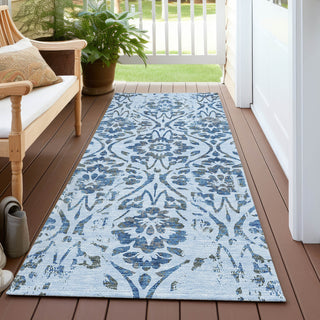 Piper Looms Chantille Floral ACN868 Sky Machine Washable Area Rug Runner Outdoor Lifestyle Image Feature