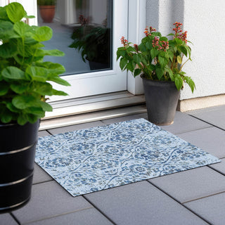 Piper Looms Chantille Floral ACN868 Sky Machine Washable Area Rug Scatter Outdoor Lifestyle Image Feature
