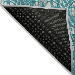 Piper Looms Chantille Floral ACN868 Teal Machine Washable Area Rug Backing Image