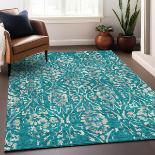 Piper Looms Chantille Floral ACN868 Teal Machine Washable Area Rug Lifestyle Image Feature