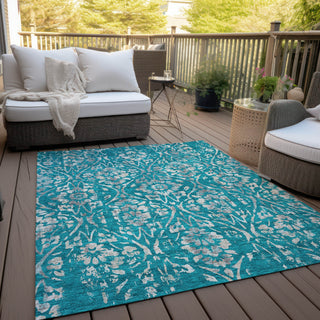 Piper Looms Chantille Floral ACN868 Teal Machine Washable Area Rug Outdoor Lifestyle Image Feature