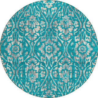 Piper Looms Chantille Floral ACN868 Teal Machine Washable Area Rug Round Main Image