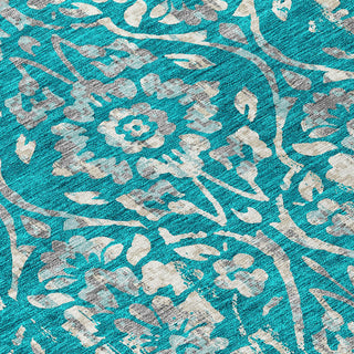 Piper Looms Chantille Floral ACN868 Teal Machine Washable Area Rug Swatch Image