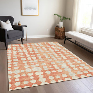 Piper Looms Chantille Circles ACN869 Coral Machine Washable Area Rug Lifestyle Image Feature