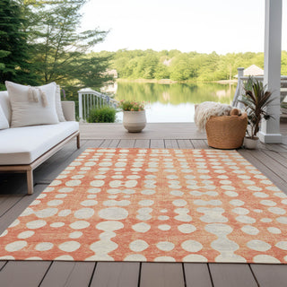 Piper Looms Chantille Circles ACN869 Coral Machine Washable Area Rug Outdoor Lifestyle Image Feature