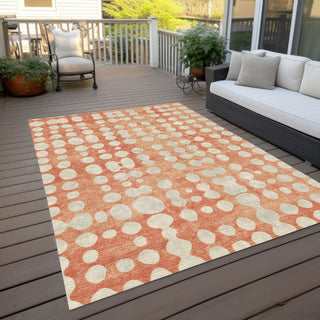 Piper Looms Chantille Circles ACN869 Coral Machine Washable Area Rug Outdoor Lifestyle Image Feature