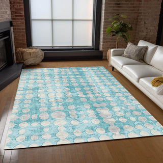 Piper Looms Chantille Circles ACN869 Teal Machine Washable Area Rug Lifestyle Image Feature