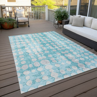 Piper Looms Chantille Circles ACN869 Teal Machine Washable Area Rug Outdoor Lifestyle Image Feature