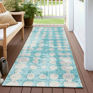 Piper Looms Chantille Circles ACN869 Teal Machine Washable Area Rug Runner Outdoor Lifestyle Image Feature