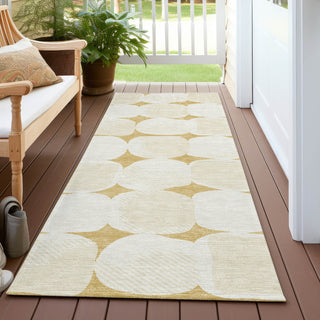 Piper Looms Chantille Circles ACN870 Gold Machine Washable Area Rug Runner Outdoor Lifestyle Image Feature