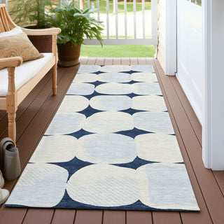 Piper Looms Chantille Circles ACN870 Navy Machine Washable Area Rug Runner Outdoor Lifestyle Image Feature