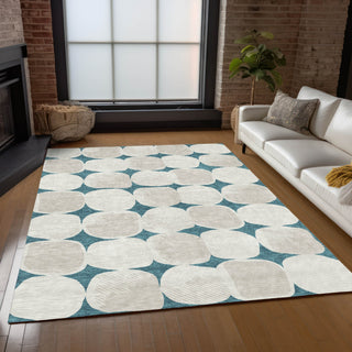 Piper Looms Chantille Circles ACN870 Teal Machine Washable Area Rug Lifestyle Image Feature
