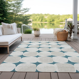 Piper Looms Chantille Circles ACN870 Teal Machine Washable Area Rug Outdoor Lifestyle Image Feature