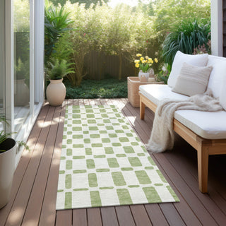 Piper Looms Chantille Squares ACN871 Aloe Machine Washable Area Rug Runner Outdoor Lifestyle Image Feature