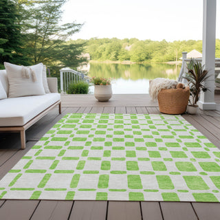 Piper Looms Chantille Squares ACN871 Lime Machine Washable Area Rug Outdoor Lifestyle Image Feature