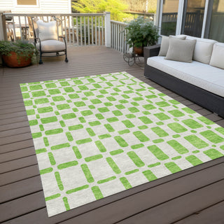 Piper Looms Chantille Squares ACN871 Lime Machine Washable Area Rug Outdoor Lifestyle Image Feature