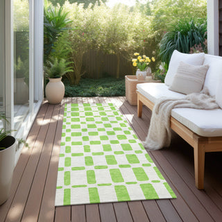 Piper Looms Chantille Squares ACN871 Lime Machine Washable Area Rug Runner Outdoor Lifestyle Image Feature
