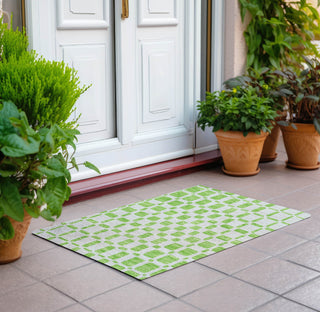 Piper Looms Chantille Squares ACN871 Lime Machine Washable Area Rug Scatter Outdoor Lifestyle Image Feature