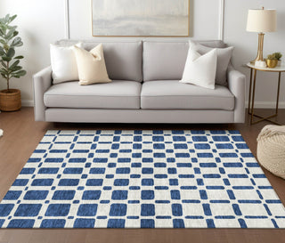 Piper Looms Chantille Squares ACN871 Navy Machine Washable Area Rug Lifestyle Image Feature