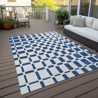 Piper Looms Chantille Squares ACN871 Navy Machine Washable Area Rug Outdoor Lifestyle Image Feature