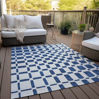 Piper Looms Chantille Squares ACN871 Navy Machine Washable Area Rug Outdoor Lifestyle Image Feature