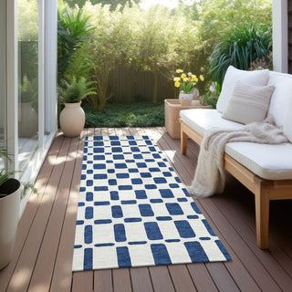 Piper Looms Chantille Squares ACN871 Navy Machine Washable Area Rug Runner Outdoor Lifestyle Image Feature