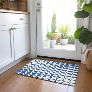 Piper Looms Chantille Squares ACN871 Navy Machine Washable Area Rug Scatter Lifestyle Image Feature