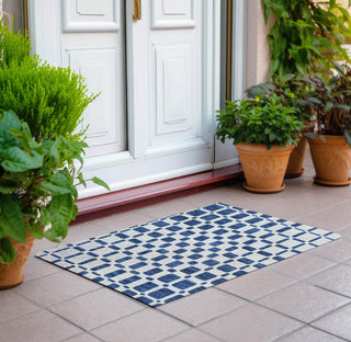 Piper Looms Chantille Squares ACN871 Navy Machine Washable Area Rug Scatter Outdoor Lifestyle Image Feature