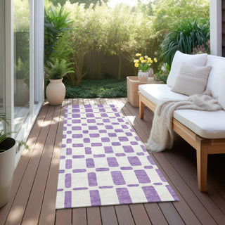 Piper Looms Chantille Squares ACN871 Purple Machine Washable Area Rug Runner Outdoor Lifestyle Image Feature