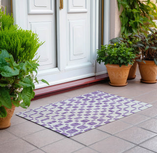 Piper Looms Chantille Squares ACN871 Purple Machine Washable Area Rug Scatter Outdoor Lifestyle Image Feature