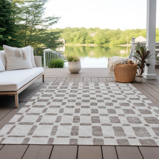 Piper Looms Chantille Squares ACN871 Taupe Machine Washable Area Rug Outdoor Lifestyle Image Feature