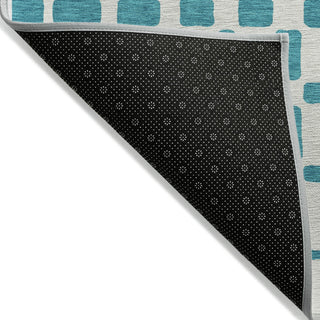 Piper Looms Chantille Squares ACN871 Teal Machine Washable Area Rug Backing Image