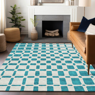 Piper Looms Chantille Squares ACN871 Teal Machine Washable Area Rug Lifestyle Image Feature