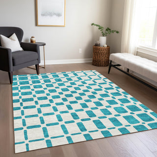 Piper Looms Chantille Squares ACN871 Teal Machine Washable Area Rug Lifestyle Image Feature
