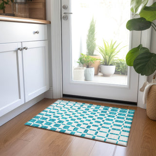 Piper Looms Chantille Squares ACN871 Teal Machine Washable Area Rug Scatter Lifestyle Image Feature