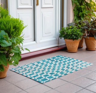 Piper Looms Chantille Squares ACN871 Teal Machine Washable Area Rug Scatter Outdoor Lifestyle Image Feature