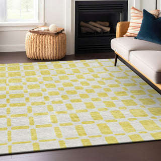 Piper Looms Chantille Squares ACN871 Yellow Machine Washable Area Rug Lifestyle Image Feature